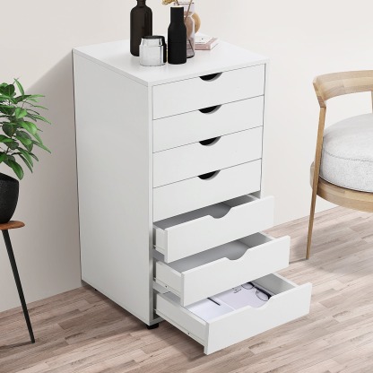 Cómoda EDX de 7 cajones: amplio armario de madera para organizar el dormitorio, el hogar y la oficina, color blanco