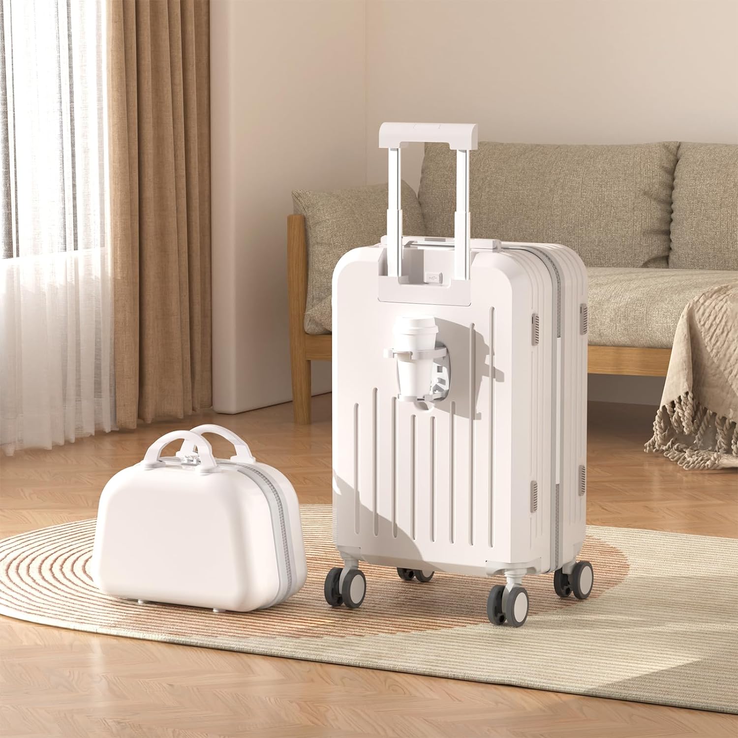 HOGESA Juego de Maletas de Viaje, Maletas de Viaje Carry On 21”, Maleta de Mano Pequeña con Ruedas Silenciosas de 360 Grados, Equipaje de Mano para Avion con Candado de Seguridad - 2 Piezas (Blanco)