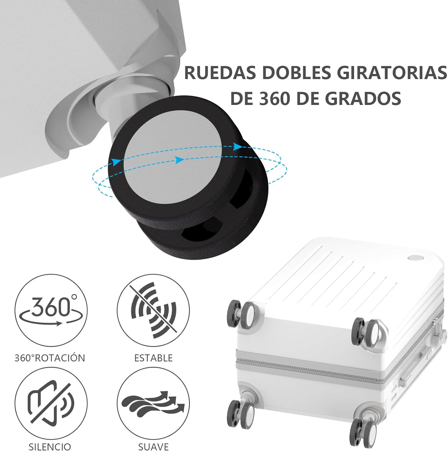 HOGESA Juego de Maletas de Viaje, Maletas de Viaje Carry On 21”, Maleta de Mano Pequeña con Ruedas Silenciosas de 360 Grados, Equipaje de Mano para Avion con Candado de Seguridad - 2 Piezas (Blanco)