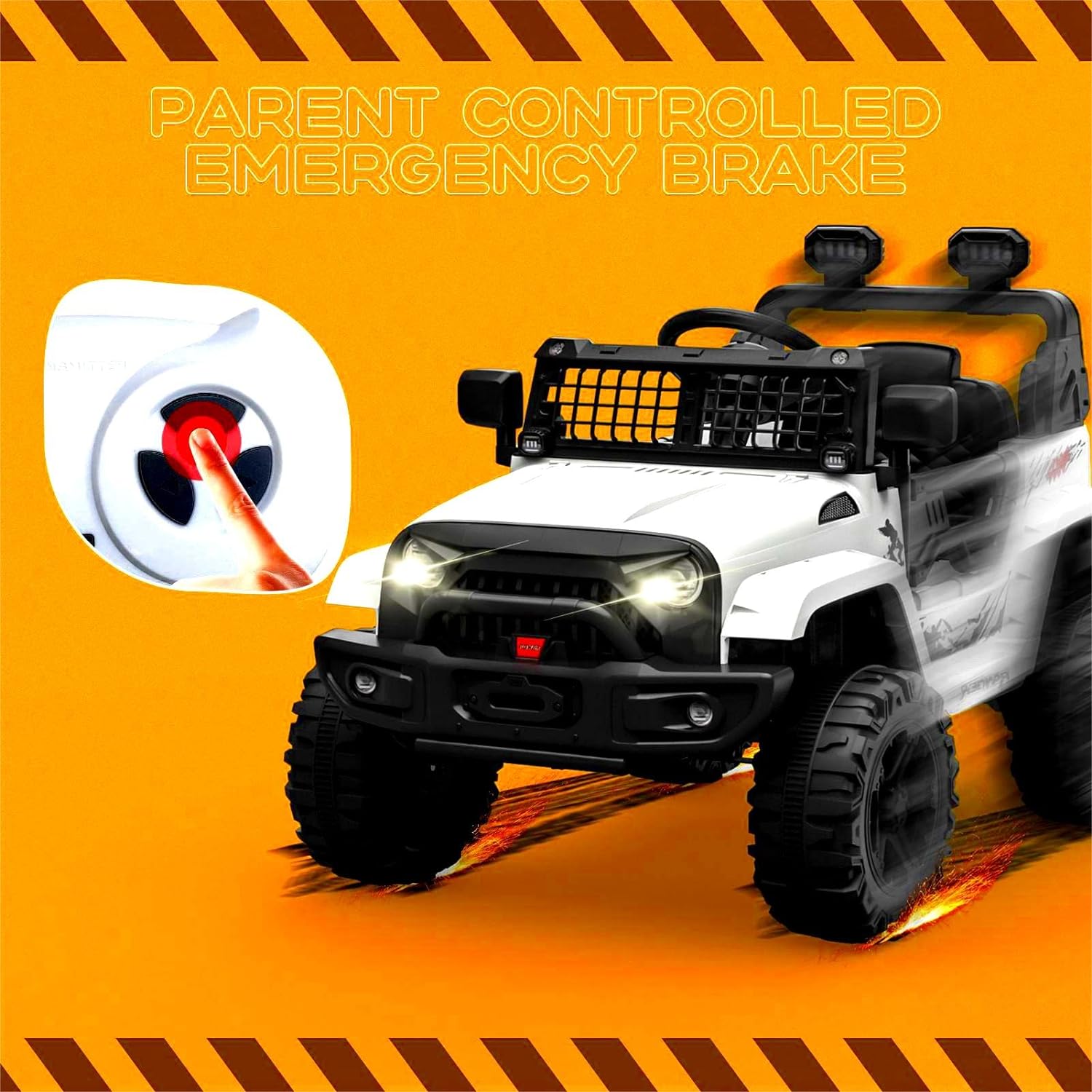 Hetoy Ride on Truck Car 12V Kids Electric Vehicles with Remote Control Spring Suspension, LED Lights, Bluetooth, 2 Speeds