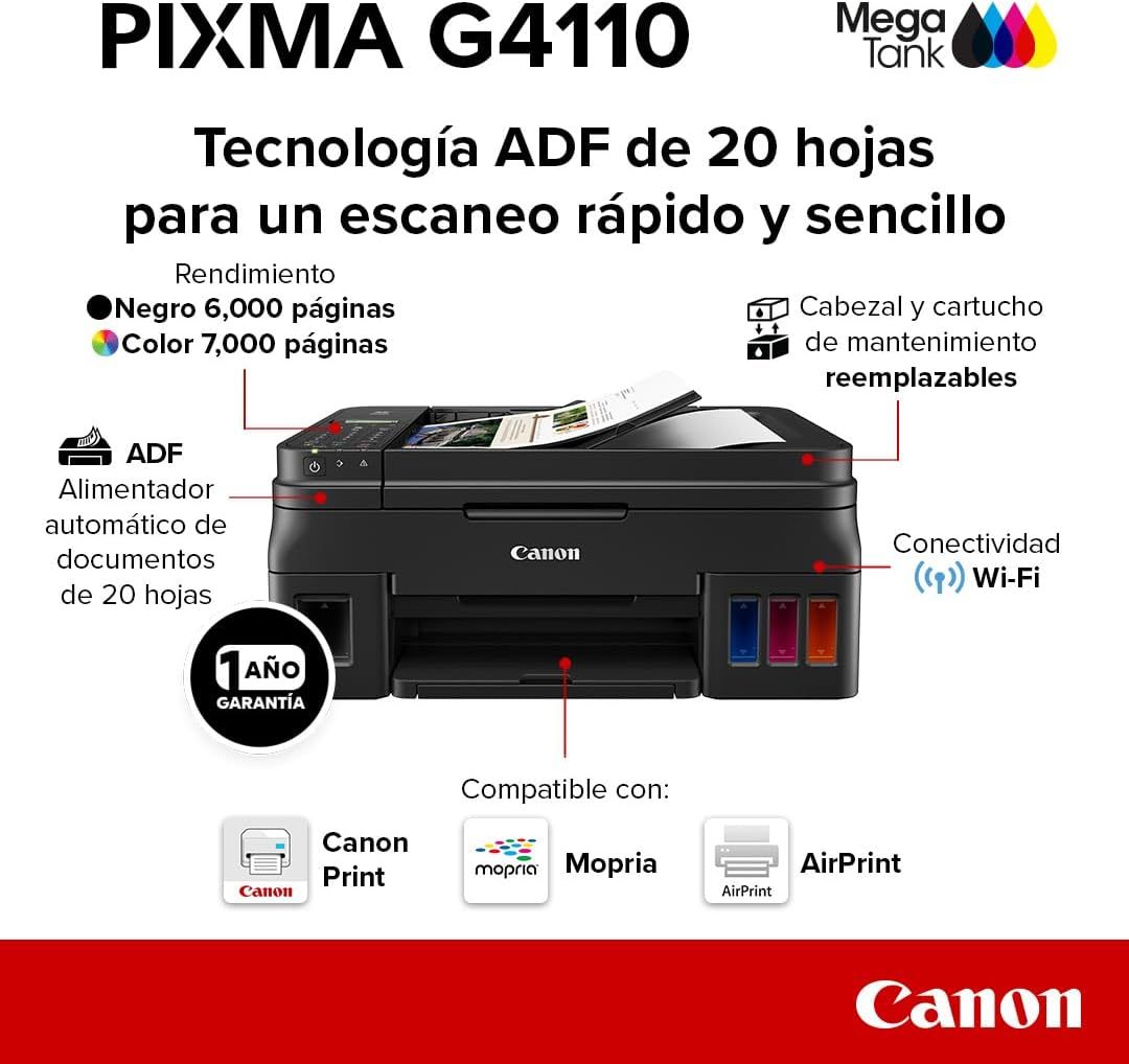 Canon Multifuncional de Inyección de Tinta Continua G3110
