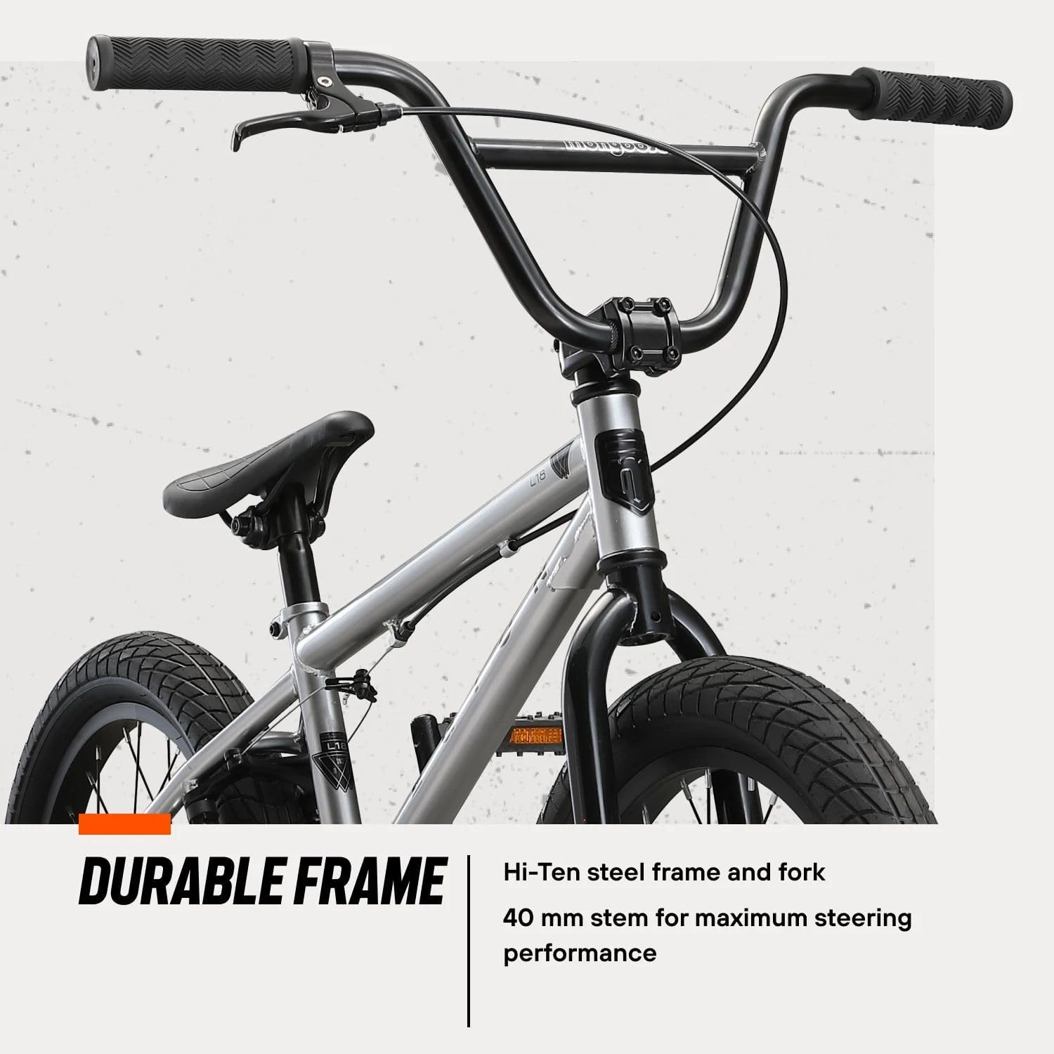 Mongoose Legion Freestyle Sidewalk Bicicleta BMX para niños y principiantes a usuarios avanzados, ruedas de 16-20 pulgadas (40.64 cm - 50.80 cm), marco de acero Hi-Ten, Micro Drive 25x9T engranaje BMX