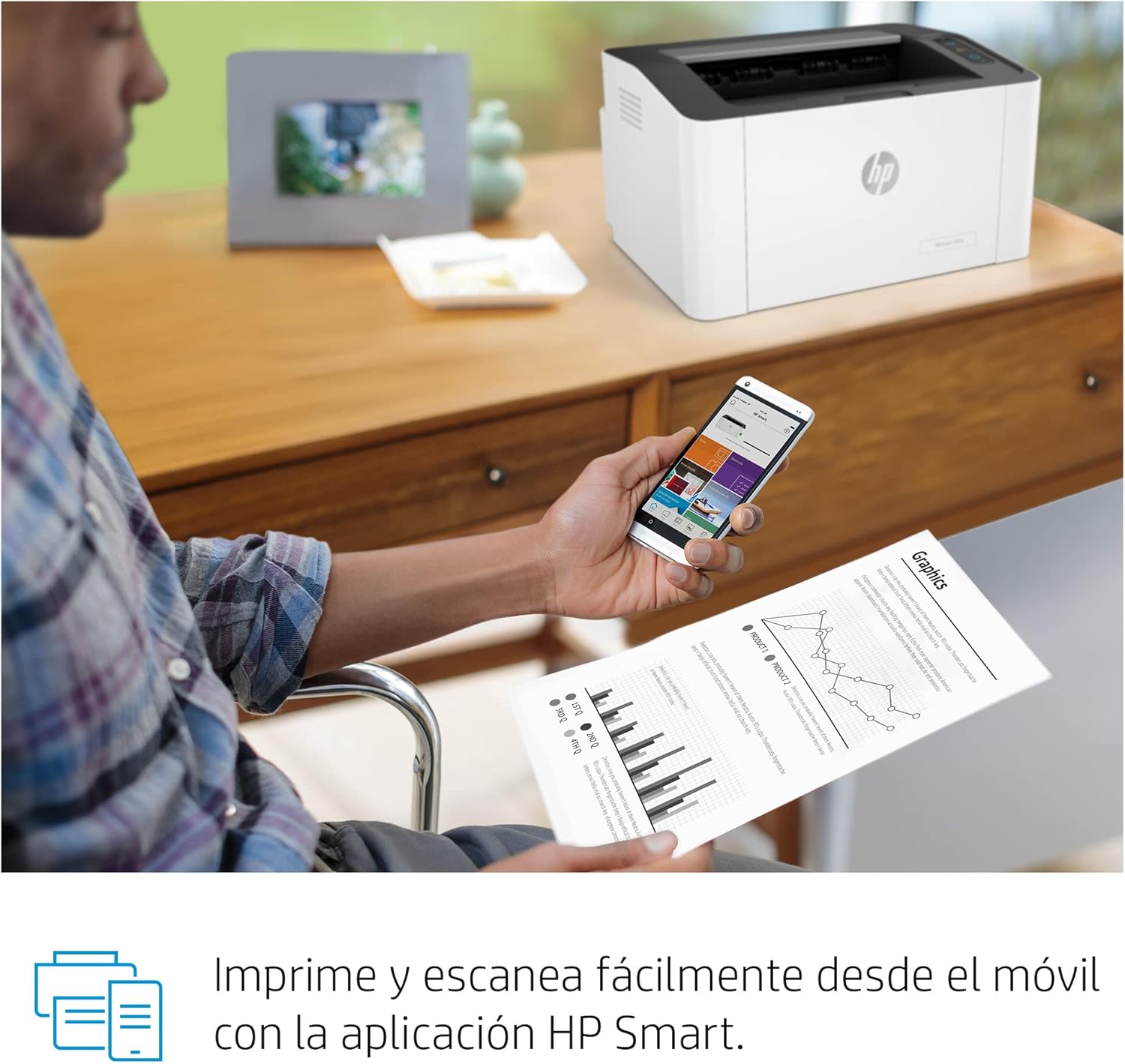 HP Impresora Laser 107w, Láser, Impresión en Negro, Wi-Fi, USB, Impresión y escanéo desde HP Smart App, Apple Air Print, Bandeja de 150 hojas, Pantalla LED (4ZB78A)