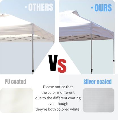 CROWN SHADES - Toldo desplegable para la Playa, fácil de armar, para el Aire Libre, Eventos, Fiestas, Campamento, Cubierta STO-N-Go, Parte Superior recubierta de Plata, 10 x 10 Pulgadas, Blanco