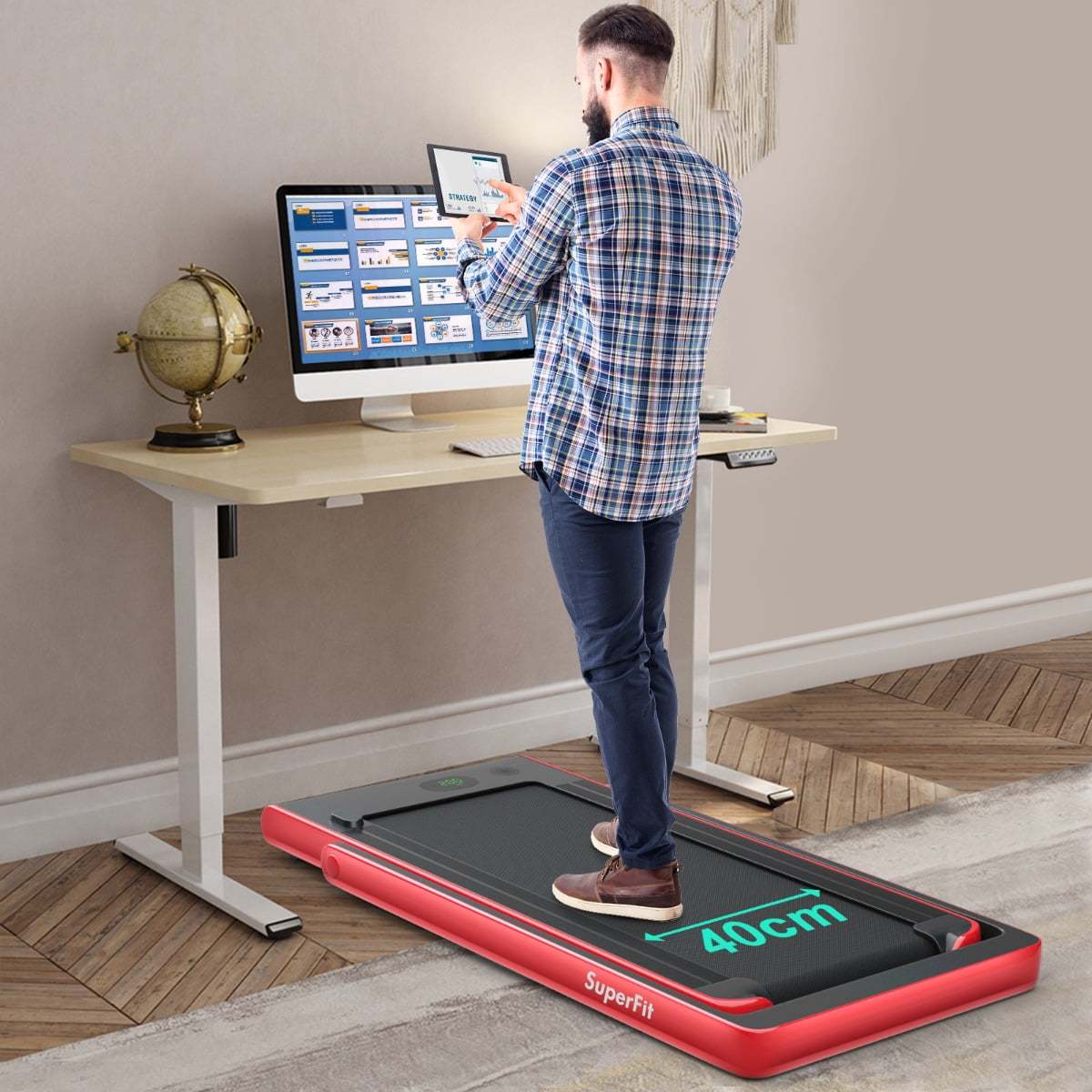 Costway Caminadora Plegable 2 en 1 Eléctrica Portátil 2,25 HP 12 Km/h con Altavoz Bluetooth Mando Pantalla LED App Control para Casa Rojo Costway Modern