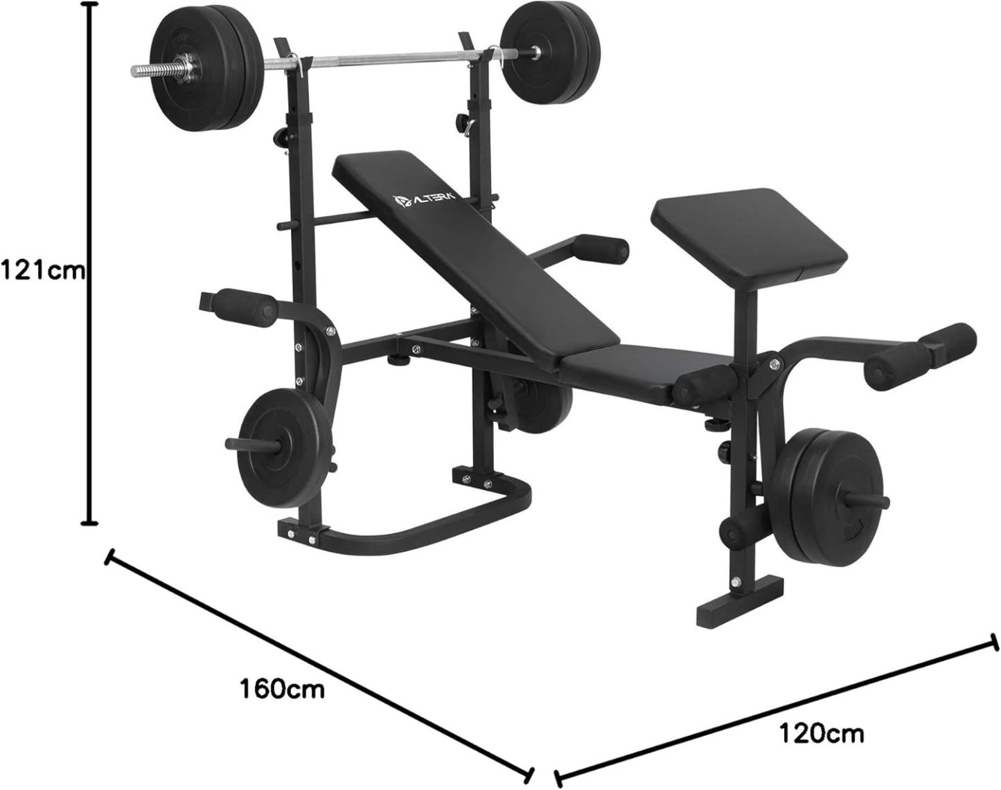 Altera Banco para Pesas Multiposiciones con Kit de 8 Discos de 10 lbs y Barra Recta