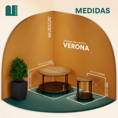 MUBSON Set de 2 Mesas de Centro Minimalista | 80x80 y 40x40 cm | Mesa de Centro para Sala con Soportes de Acero. Mesa de Noche Verona. Mesa Auxiliar. Mesas Laterales de Madera. Nesting Table