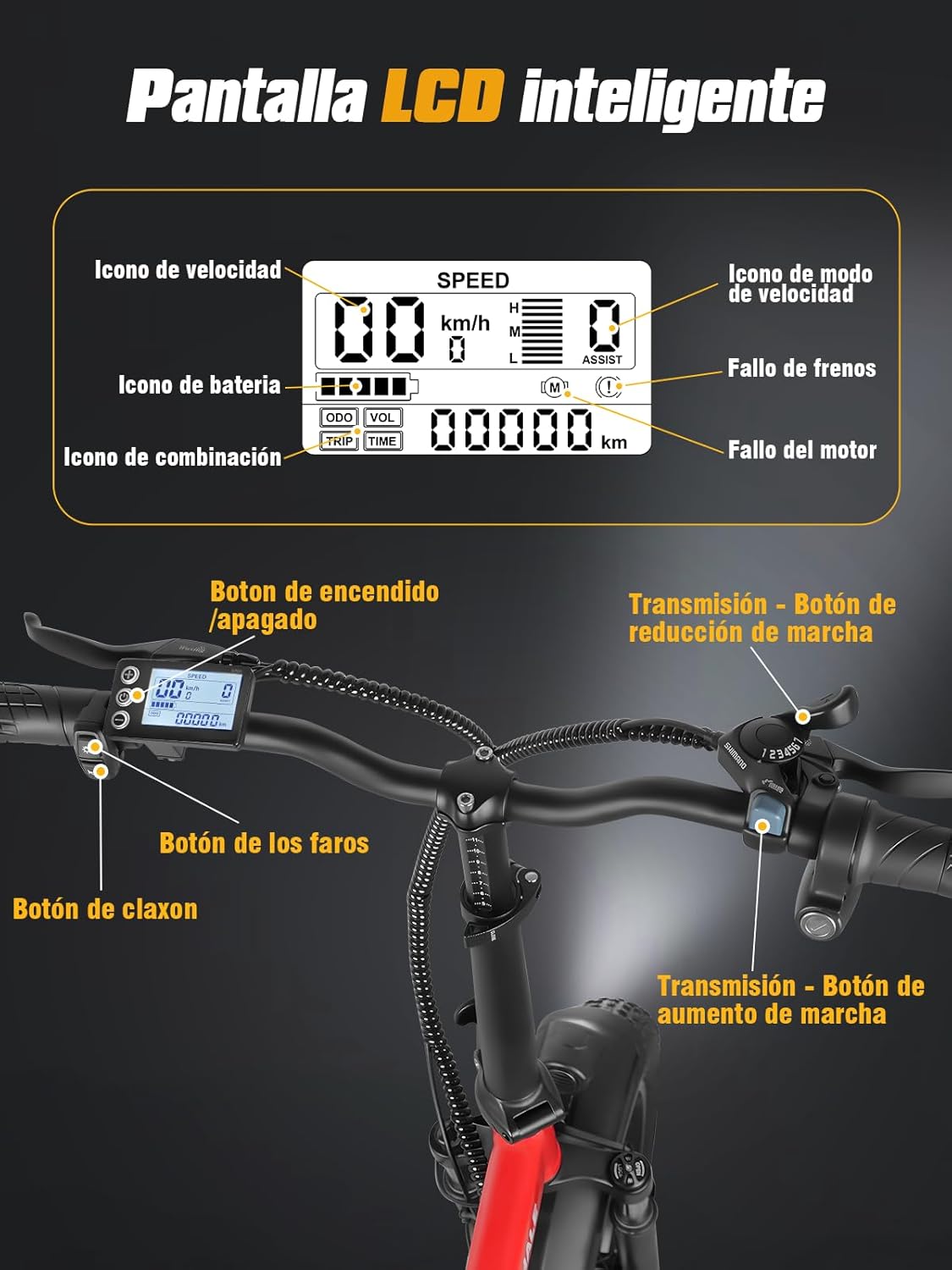 HONEYWHALE F6S Bicicleta Eléctrica Plegable para Adultos, Bicicleta de montaña de 7 Velocidades, Motor 900W-Max, Velocidad Máxima 45KM/H, Autonomía 50KM, Batería Extraíble (54.6V, 10.4AH)