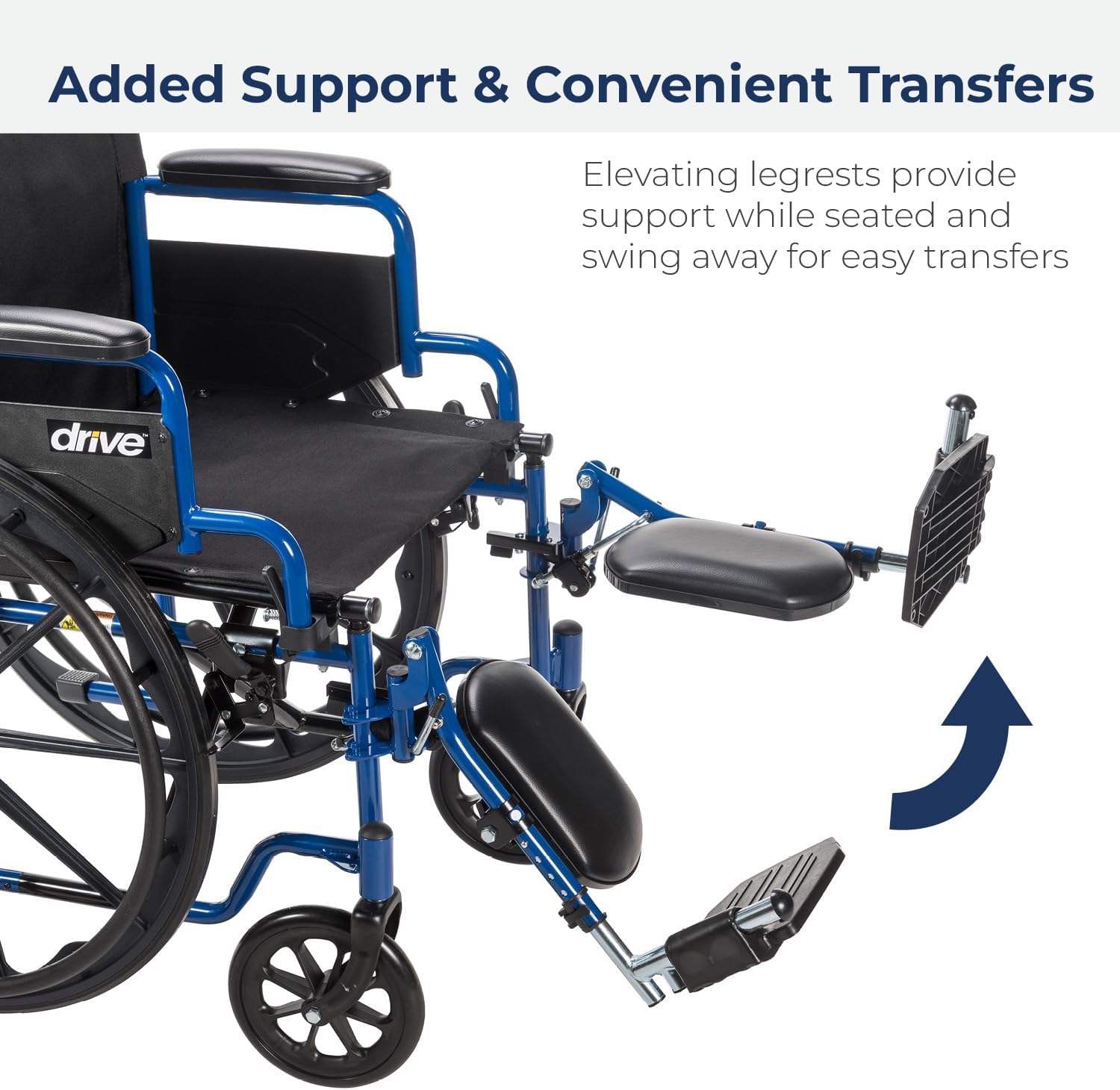 Drive Medical BLS20FBD-ELR Blue Streak Wheelchair with Flip Back Desk Arms and Elevating Leg Rests, Blue