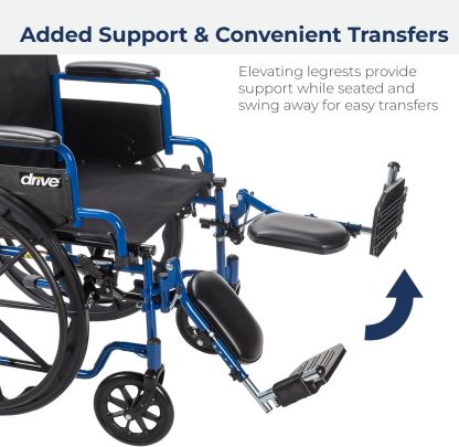 Drive Medical BLS20FBD-ELR Blue Streak Wheelchair with Flip Back Desk Arms and Elevating Leg Rests, Blue