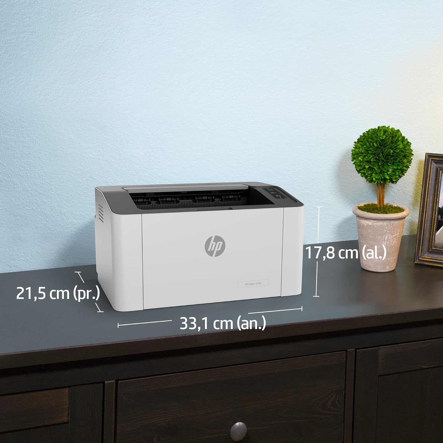 HP Impresora Laser 107w, Láser, Impresión en Negro, Wi-Fi, USB, Impresión y escanéo desde HP Smart App, Apple Air Print, Bandeja de 150 hojas, Pantalla LED (4ZB78A)