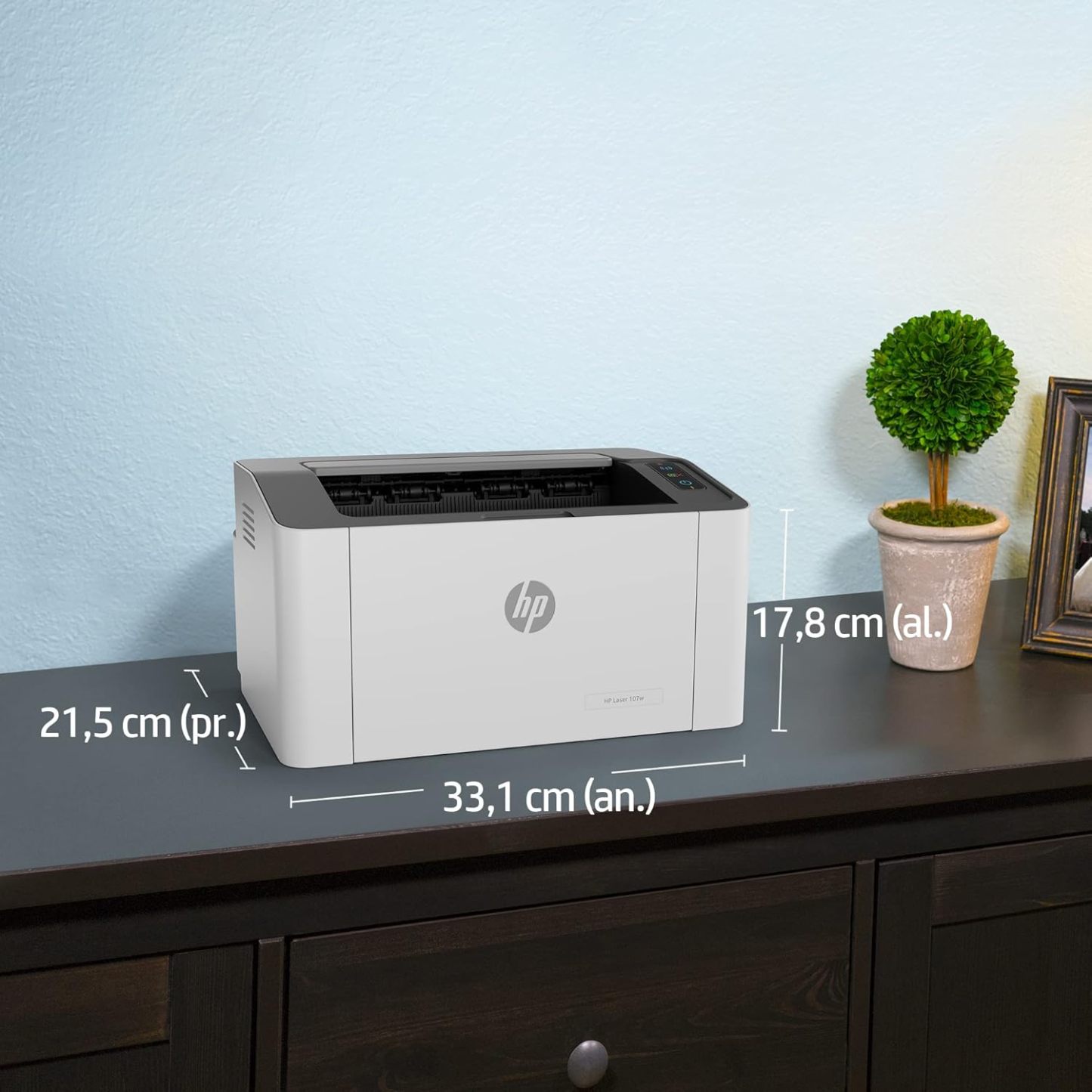 HP Impresora Laser 107w, Láser, Impresión en Negro, Wi-Fi, USB, Impresión y escanéo desde HP Smart App, Apple Air Print, Bandeja de 150 hojas, Pantalla LED (4ZB78A)