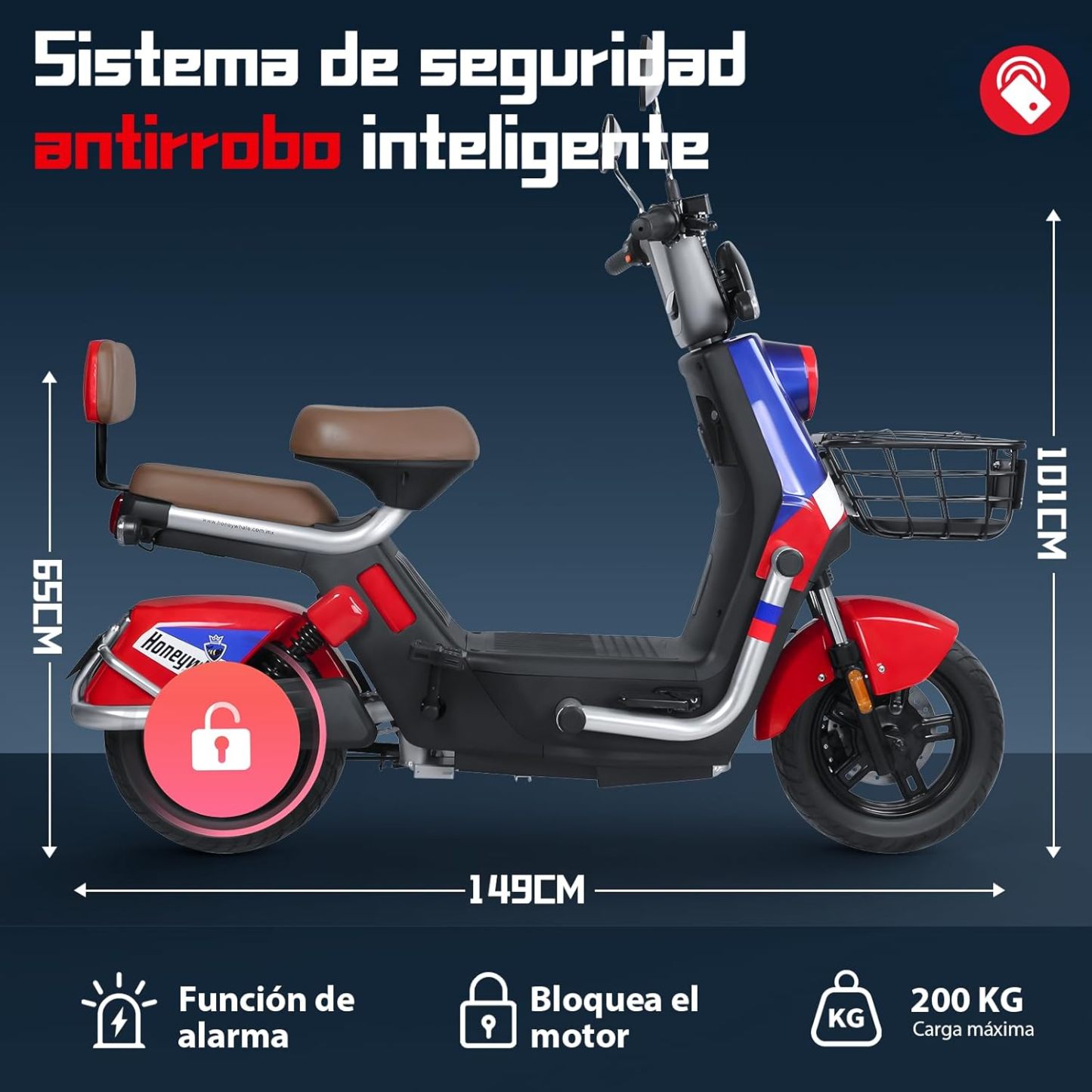 HONEYWHALE KC PRO Bicicleta Electrica para Adultos, Moto Electrica con Alarma, Potencia Motor Hasta 800W, Velocidad Máxima 45KM/H, Autonomía 60KM, Compatible con Desbloqueo NFC