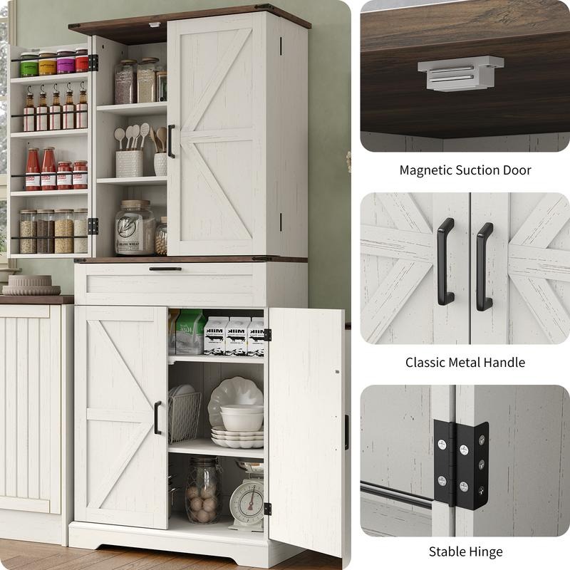 Armario despensero de cocina de 72 pulgadas, mueble de almacenamiento alto con 8 estantes en las puertas, 2 compartimentos y 1 cajón.