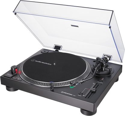 Audio-Technica - Tocadiscos AT-LP120XUSB-BK con accionamiento directo (analógico y USB), totalmente manual, alta fidelidad, 3 velocidades, convierte vinilo a digital, antipatinaje y control de tono variable, negro