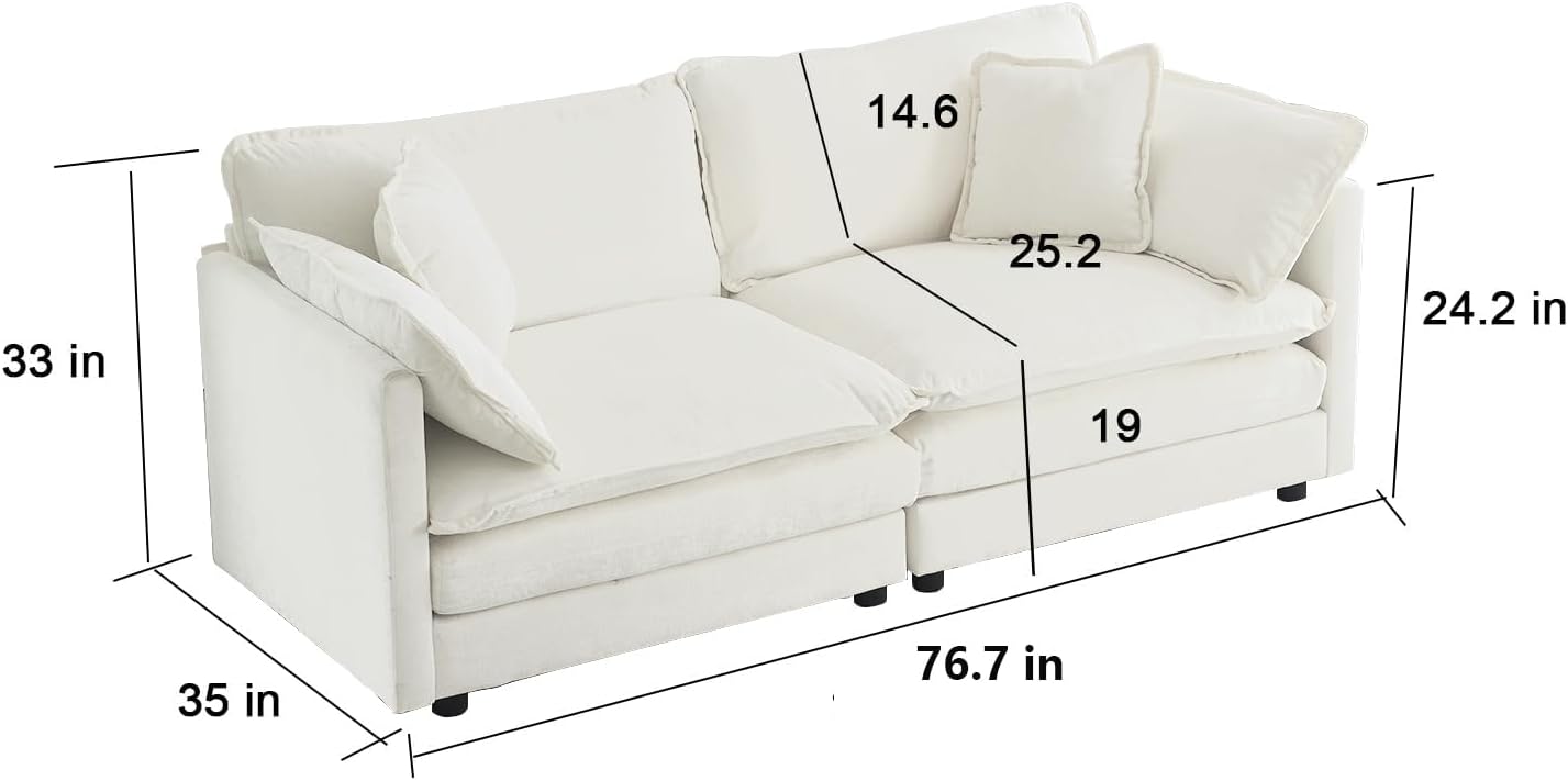 Neylory - Sofá de dos plazas con 2 almohadas para sala de estar, recámara, departamento, 2 plazas de felpilla para asiento profundo