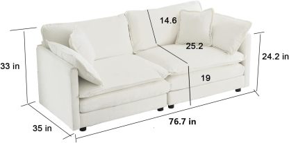 Neylory - Sofá de dos plazas con 2 almohadas para sala de estar, recámara, departamento, 2 plazas de felpilla para asiento profundo
