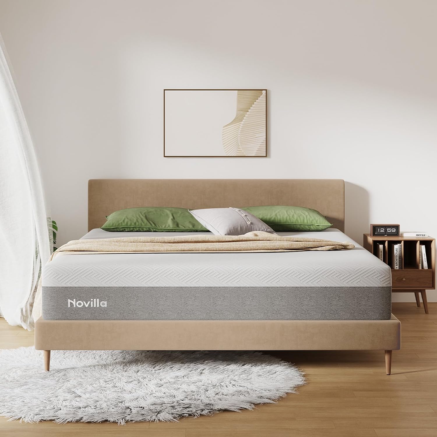 Novilla Colchón California King 🛏️, Espuma Viscoelástica con Gel 10 Pulgadas, Frescura y Alivio de Presión, Dureza Media