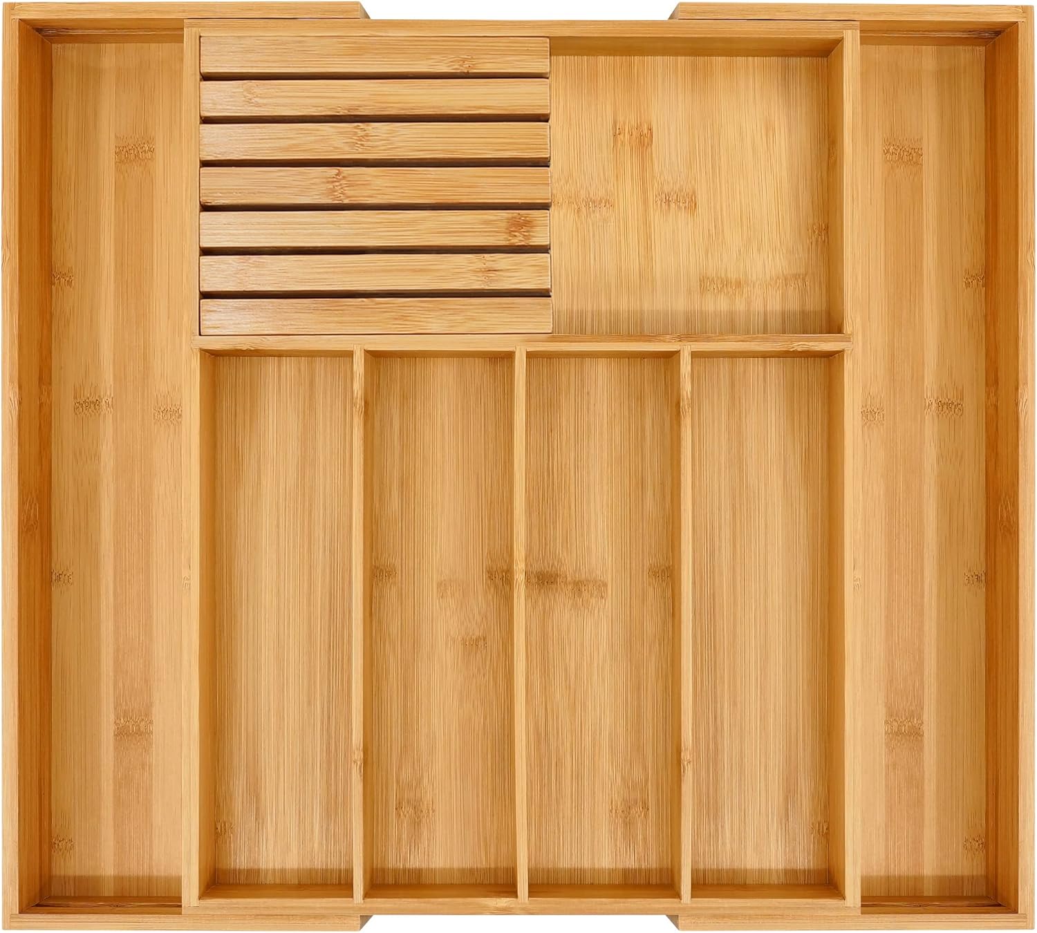 VaeFae Cocina, soporte para utensilios extensibles y bandeja de cubiertos con Divider de 13" -21,6 "de superficie plana y bloque de cuchildesmontable (negro)
