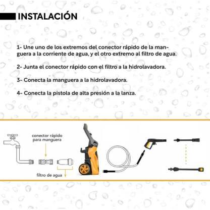 Hidrolavadora Eléctrica Portátil 2000 Psi + Cepillo + Accesorios Kingsman HIDROKING2000RM