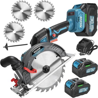 🛠️🔥Sierra Circular Inalámbrica 21V de 6.5 Pulgadas, 2 Baterías 4.0Ah 15 Celdas con Cargador Rápido, 3 Cuchillas de Carburo y Accesorios, Guía Láser, Bisel Ajustable 0‑50° y Ajuste de Profundidad para Corte de Madera