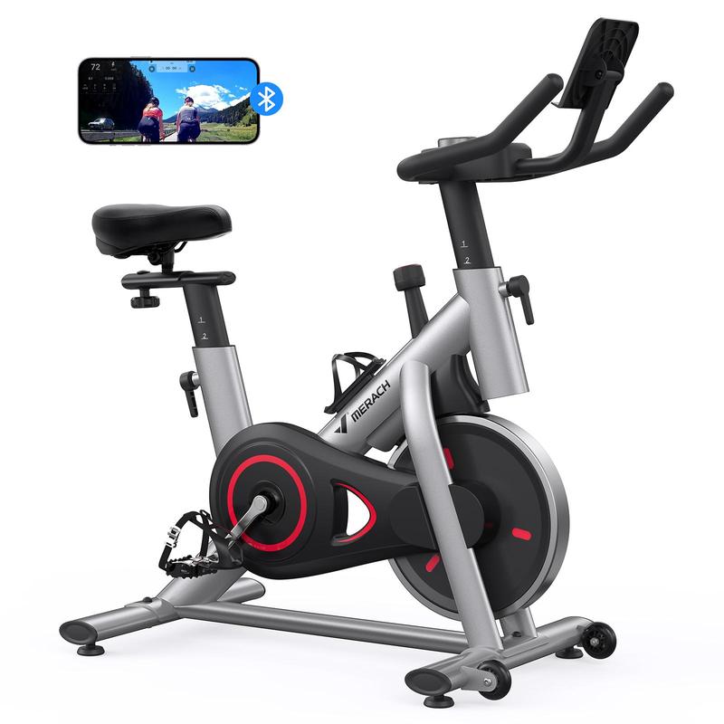 🚴Bicicleta estática Merach con modo de juego RPM y transmisión por correa silenciosa, capacidad de 136 kg (300 lb), 💪monitor LED y soporte para tablet, asiento acolchado cómodo, cardio compacto para gimnasio en casa Summervibes