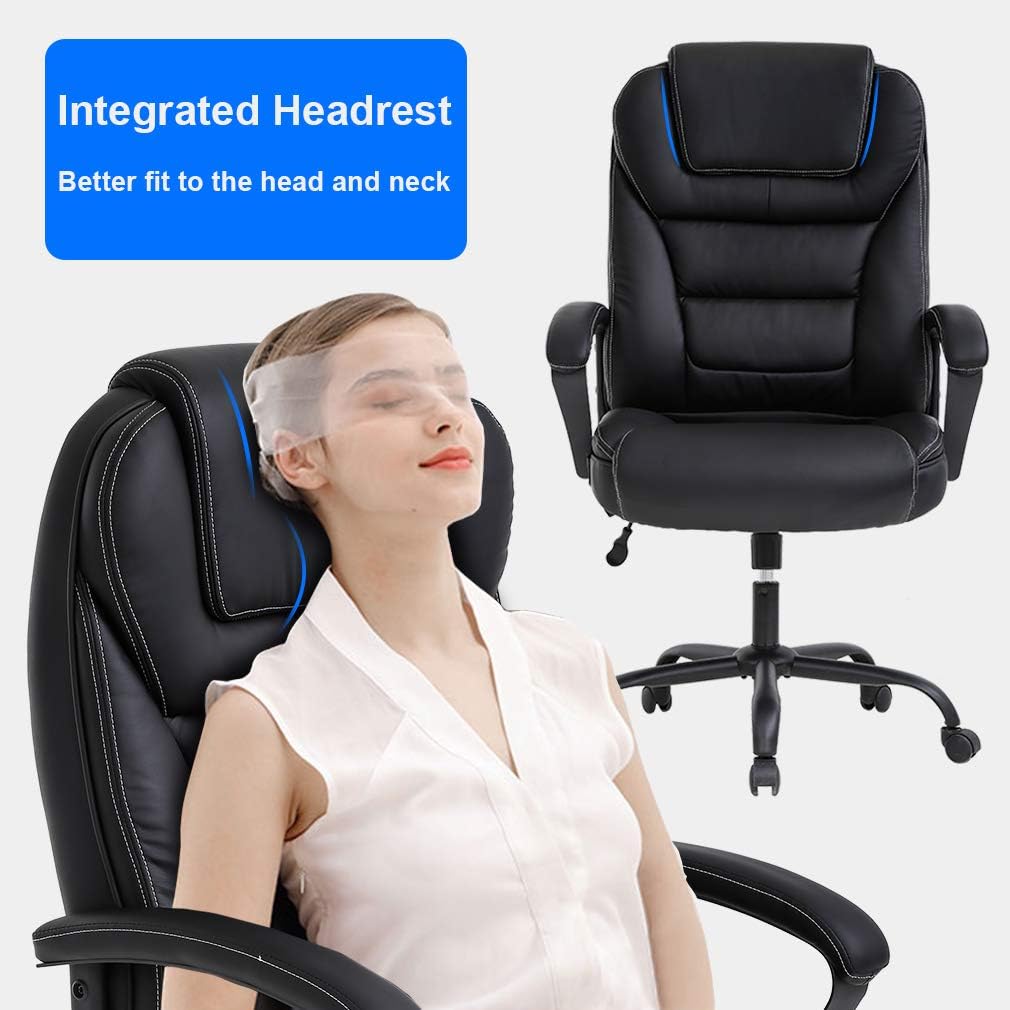 Silla de oficina grande y alta de 500 libras de asiento ancho, silla de computadora ergonómica con brazos de apoyo lumbar, respaldo alto, silla de computadora ejecutiva de piel sintético, para