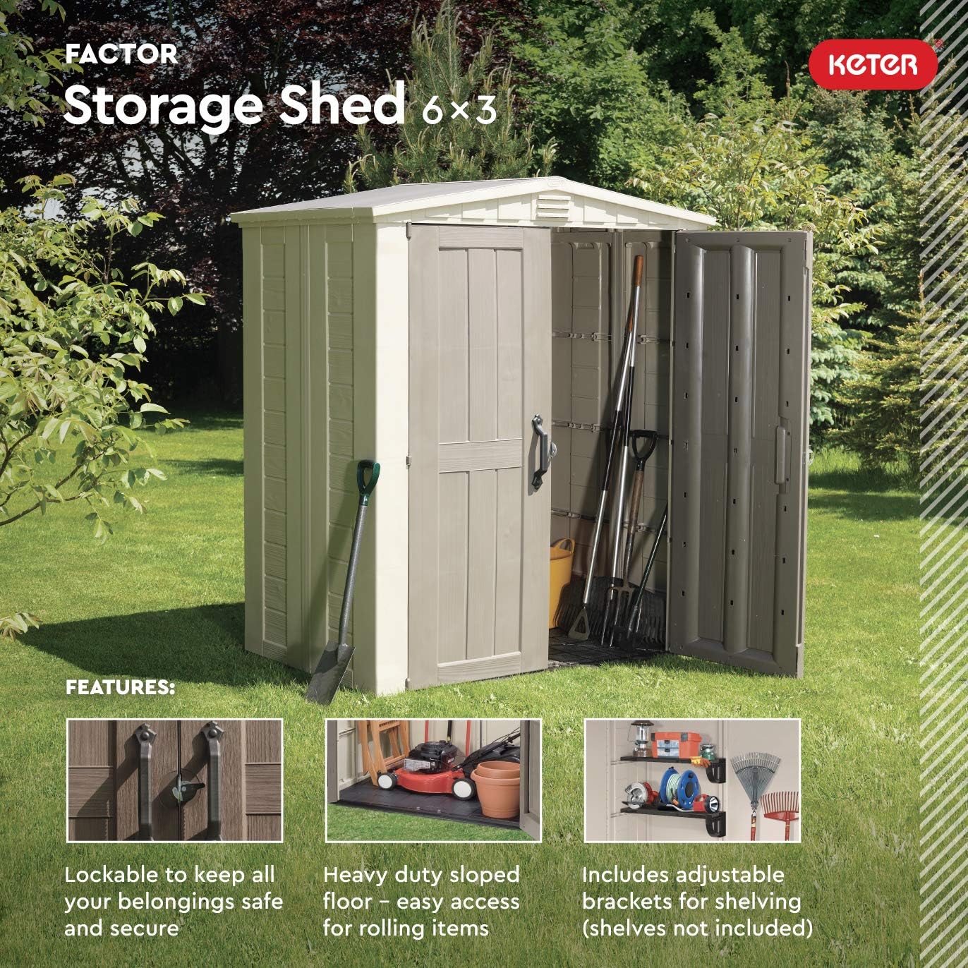 Keter Cobertizo de Almacenamiento para Jardin y Exteriores, Beige, Factor 8x11