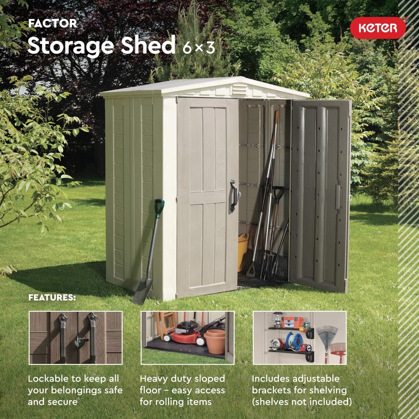 Keter Cobertizo de Almacenamiento para Jardin y Exteriores, Beige, Factor 8x11