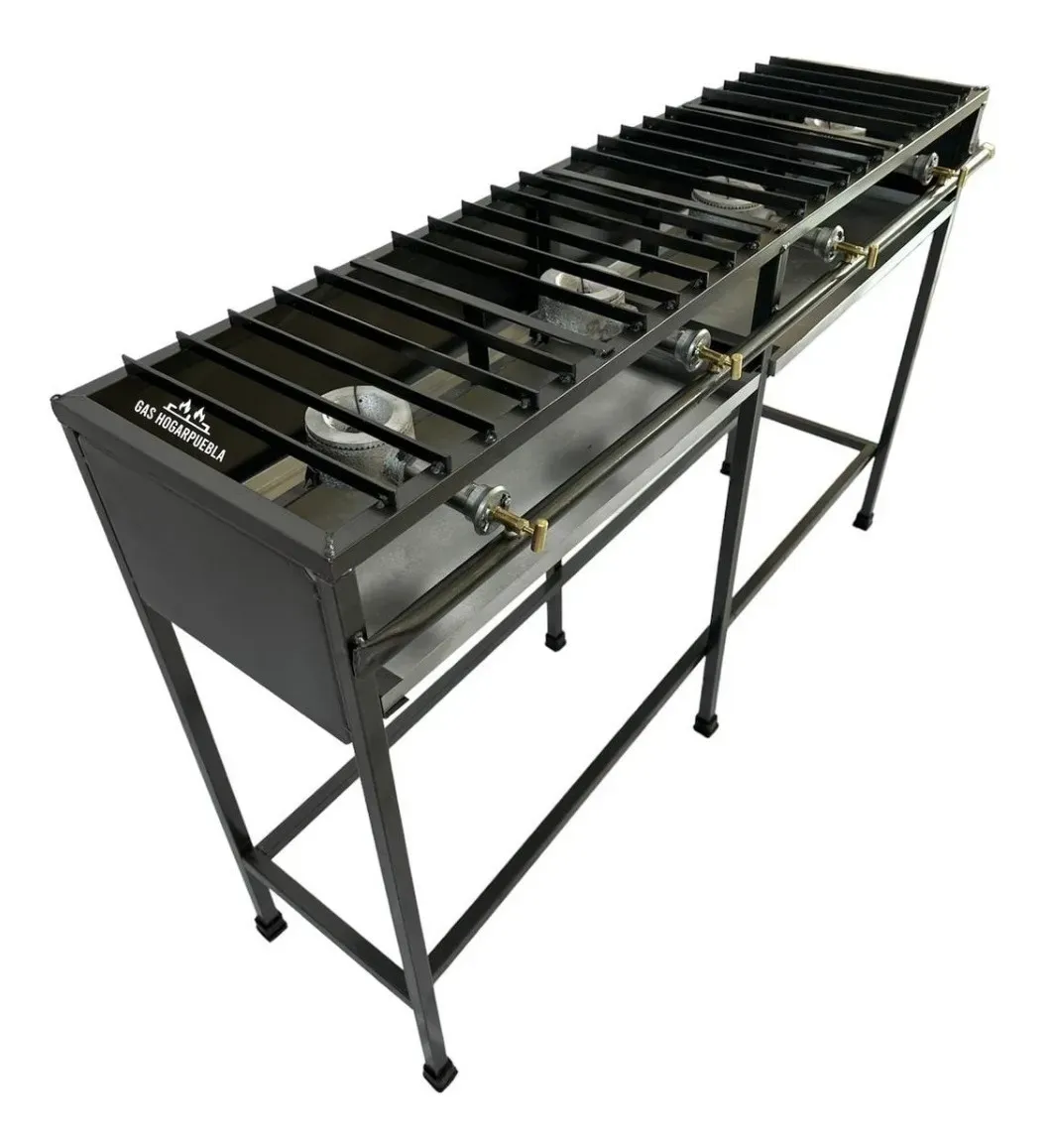 Parrilla Y Plancha De Trabajo 4 Quemadores 3/4 Gris Horneado