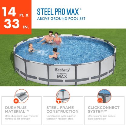 Bestway Steel Pro MAX - Juego de piscina redonda sobre el piso de 14 x 33 pulgadas, incluye bomba de filtro de 530 galones