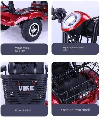 Scooters Eléctricos de 4 Ruedas,Silla de Ruedas Eléctrica Móvil para Adultos Mayores Scooters Eléctricos Plegables de 380W para Adultos Mayores,48v20ah Carga: 200kg(440lb) Autonomía hasta 25 Millas (Azul /Motor doble)