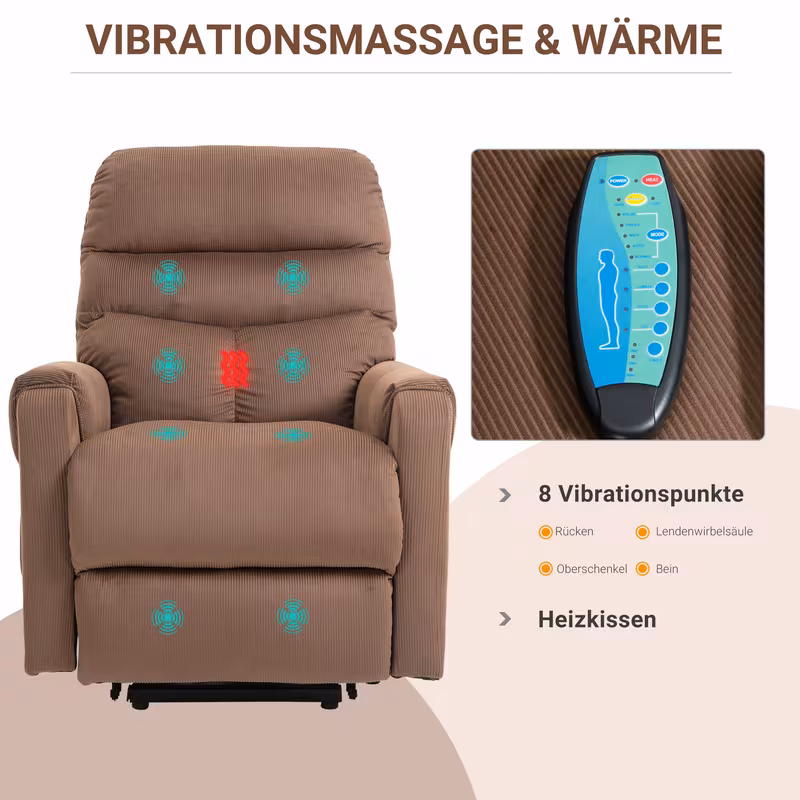 sillón de tv con asistencia eléctrica  , silla de masaje con función reclinable y calentamiento, silla de relajación con control remoto y bolsillo lateral, tela de poliéster   ajustable Detalles del producto 3
