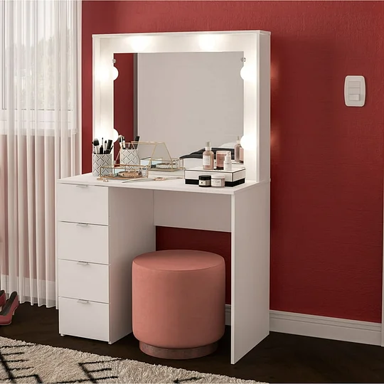 Tocador de Dormitorio de 4 Cajones con Almacenamiento y Espejo Moderno
