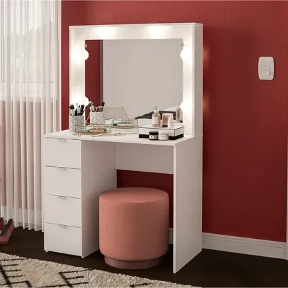 Tocador de Dormitorio de 4 Cajones con Almacenamiento y Espejo Moderno