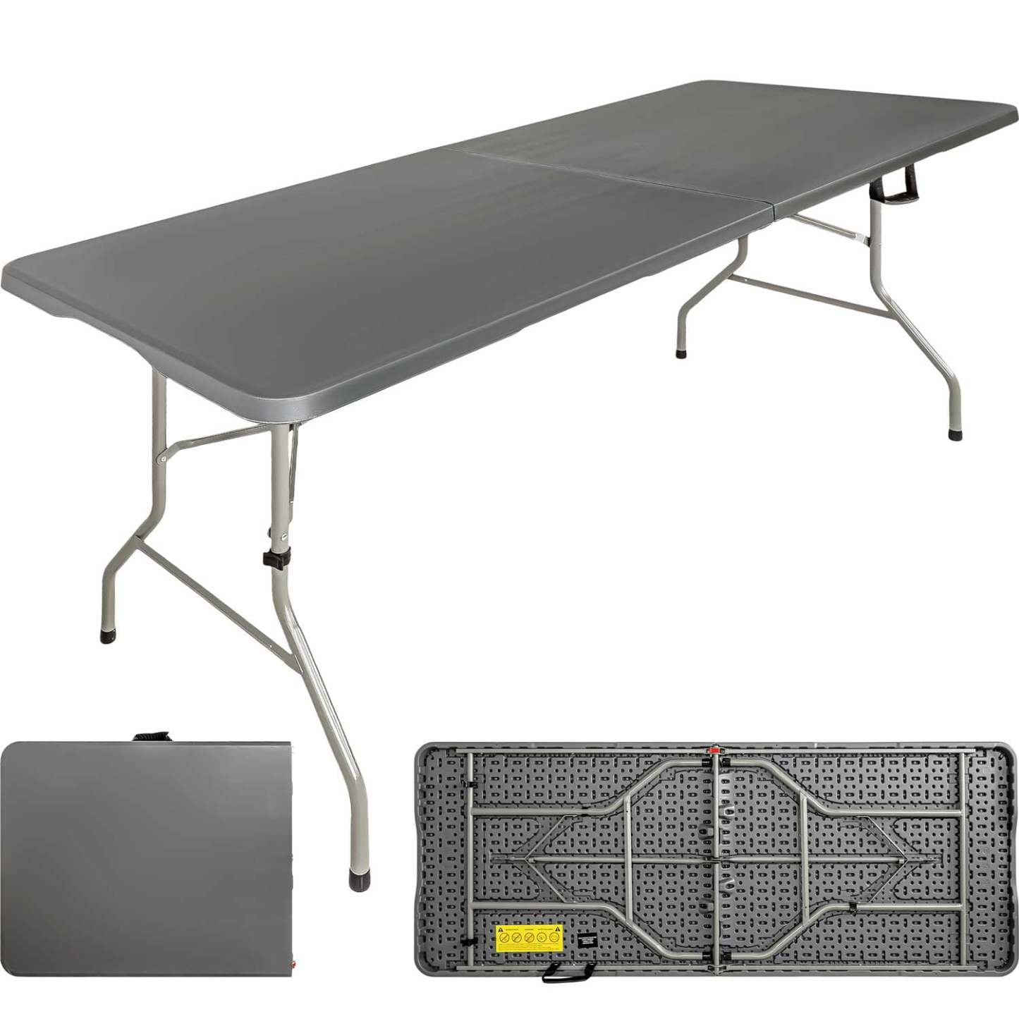 Mesa plegable 1,80m combinada jardín exterior camping gris