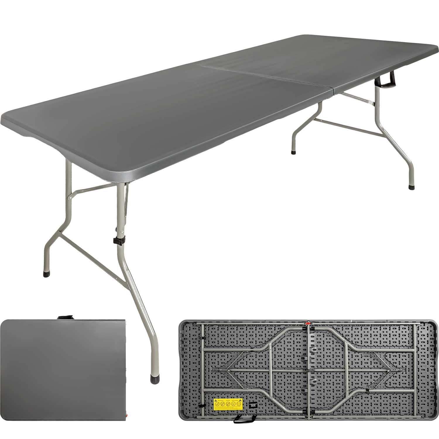 Mesa plegable 1,80m combinada jardín exterior camping gris