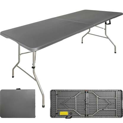 Mesa plegable 1,80m combinada jardín exterior camping gris