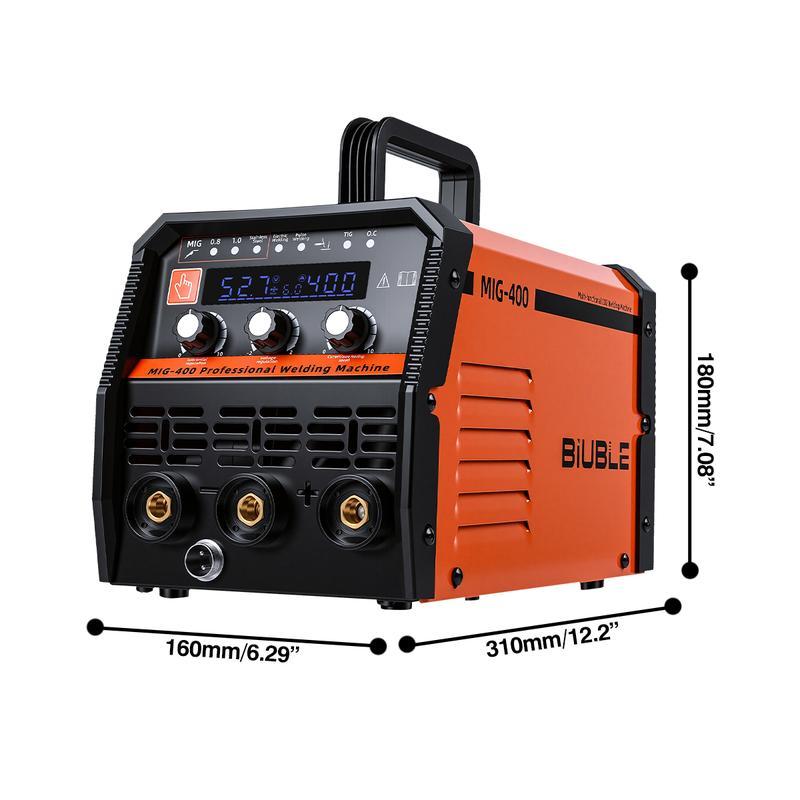 BIUBLE 7 en 1 Soldadora Inverter 400A Máquina Soldar Mig+MMA+TIG 110V, con LCD Pantalla Digital, Soldadora Inversor sin Gas, Soldadora Mig Industrial De Aluminio