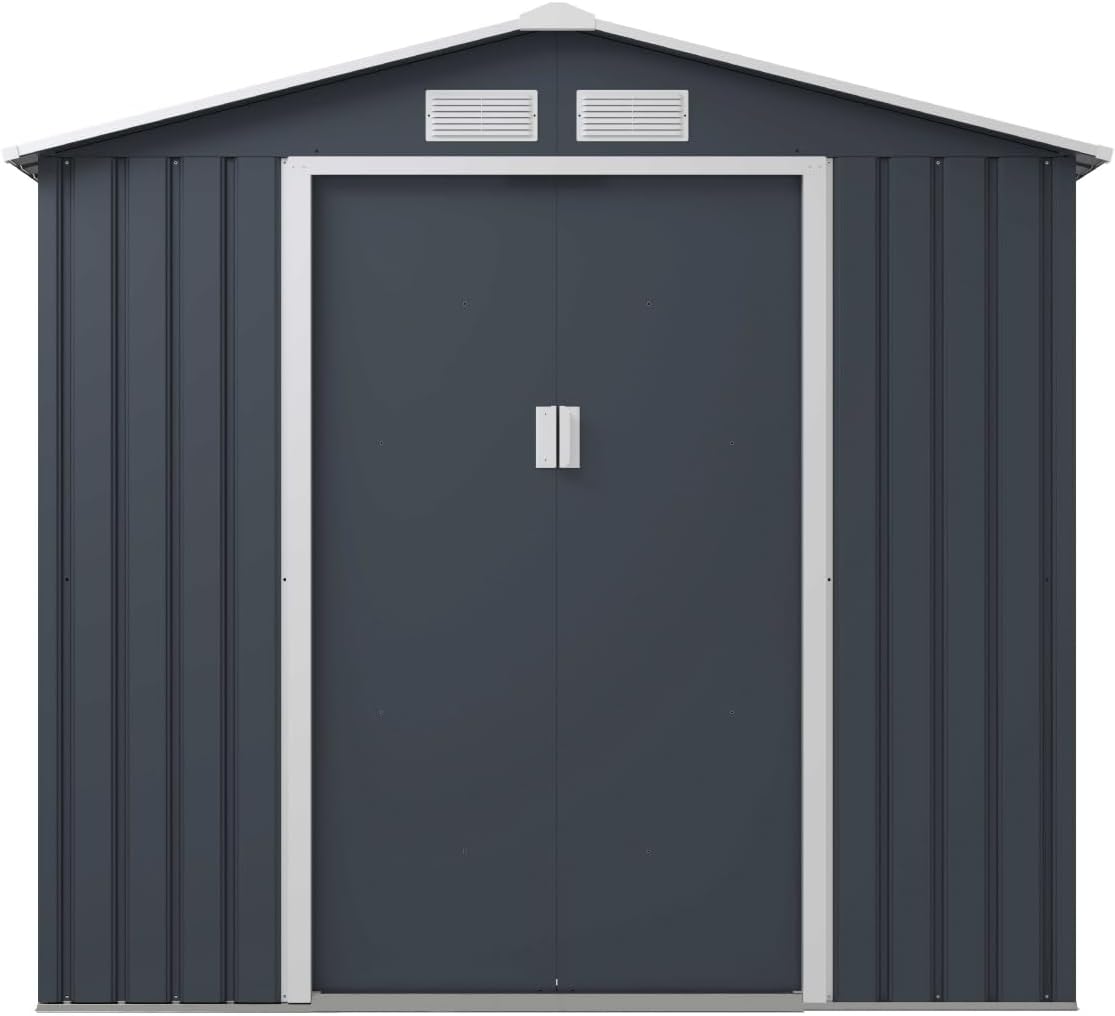TOPLIVING Cobertizo de Almacenamiento Exterior de Metal, Bodega Exterior para Herramientas, Armario para Jardín Multiusos Metálico 213x191x195 cm Color Gris