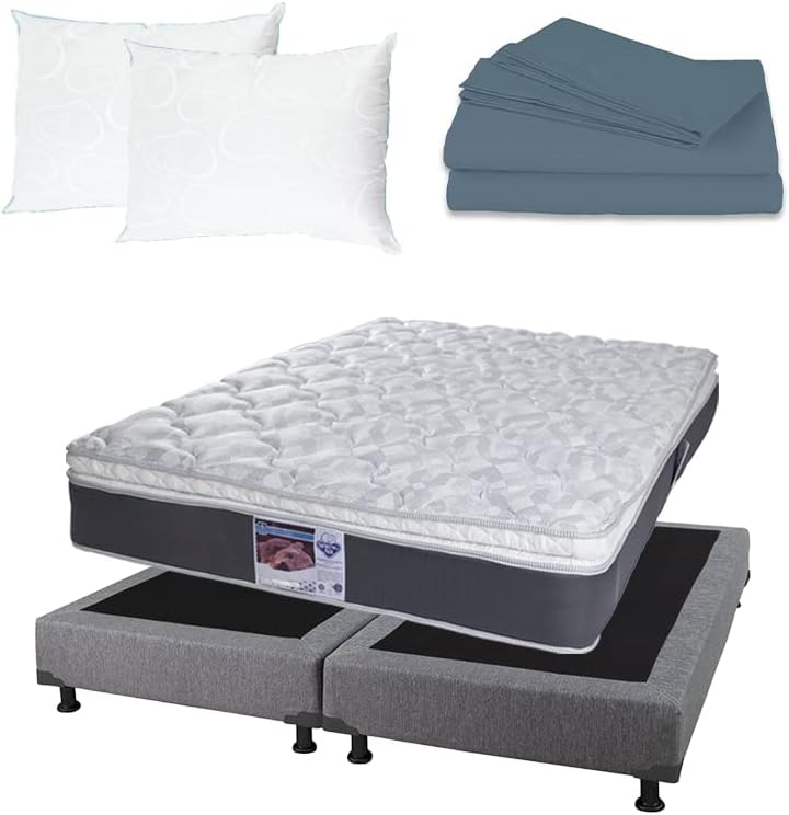 Colchón King Size Spring Air Marte + Box + 2 Almohada Osos + Juego de Sábanas