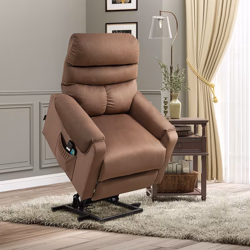 sillón de tv con asistencia eléctrica  , silla de masaje con función reclinable y calentamiento, silla de relajación con control remoto y bolsillo lateral, tela de poliéster   ajustable Detalles del producto 1
