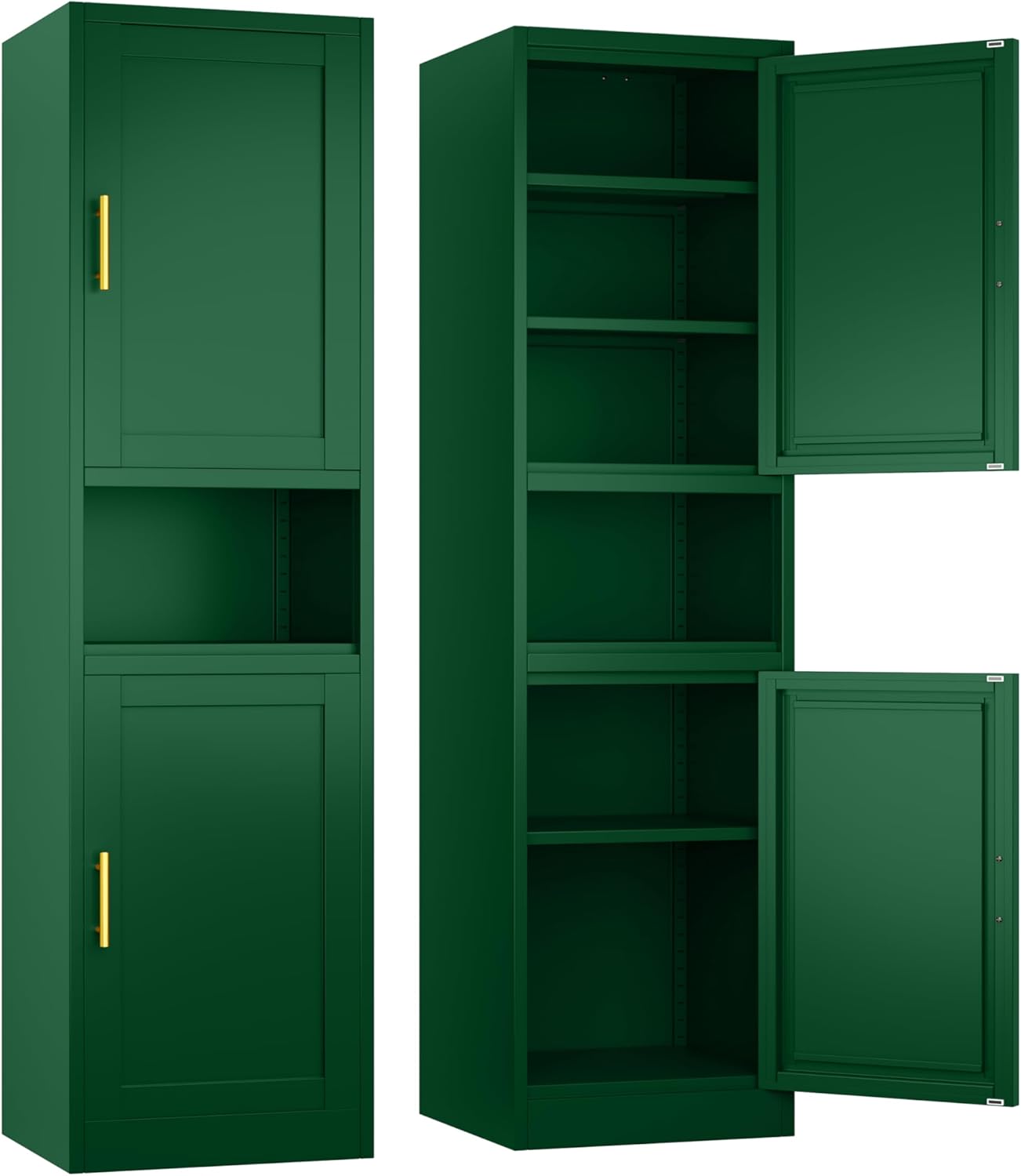 Ckzbx Gabinete de cocina de metal de 61 pulgadas de alto con 4 puertas, armarios de baño, 2 estantes ajustables para cocina, oficina en casa, sala de estar, comedor (negro)