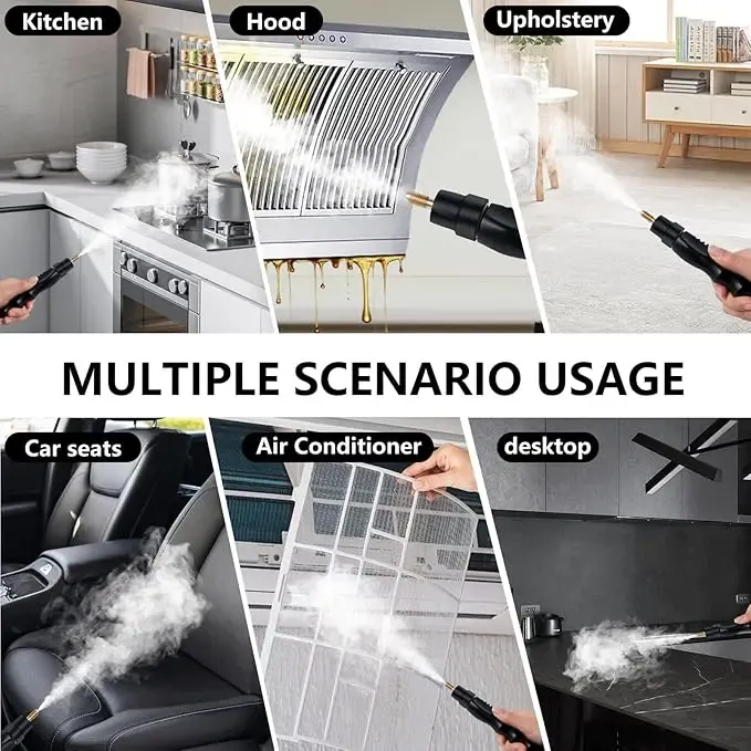 Limpiador de Vapor de Alta Presión, Máquina de Limpieza de Vapor de 2500W Portátil de Alta Temperatura para Baño, Humedad Ajustable para Uso Doméstico, Cocina, Grasa, Detalles de Coche