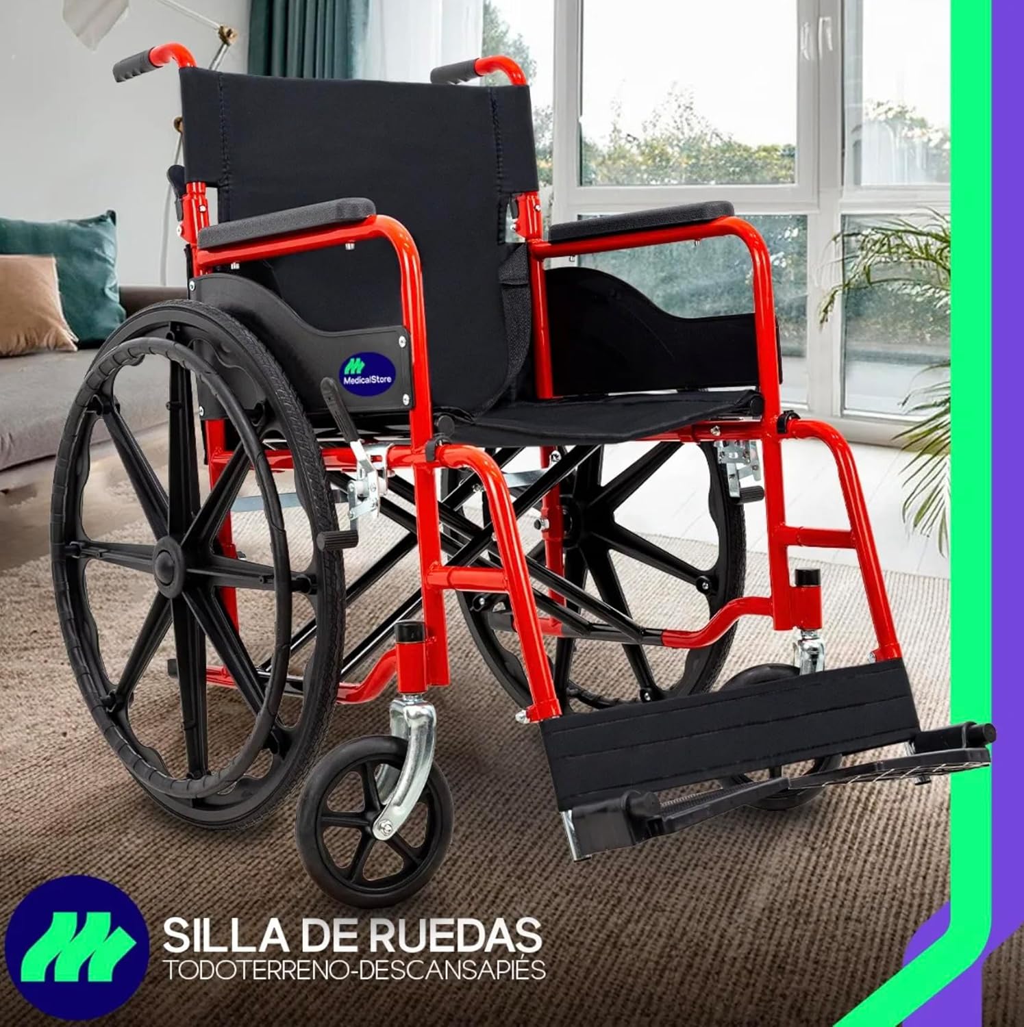MEDICAL STORE Silla De Ruedas Ligera Adulto Mayor Todo Terreno Traslado Plegable Compacta Con Freno De Mano Rehabilitación Con Descansa Pies Abatible
