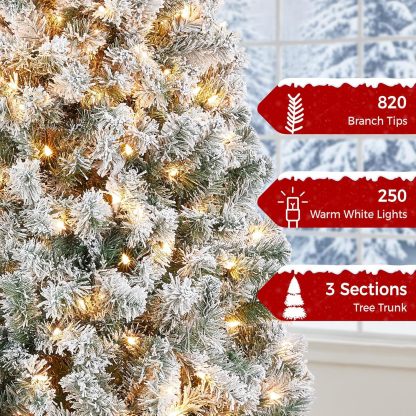 Yaheetech Árbol de Navidad artificial preiluminado de 6 pies con luces incandescentes blancas cálidas, árbol de Navidad con 820 puntas de rama, 250 luces incandescentes y soporte plegable, color rosa