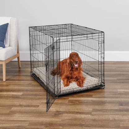 MidWest Homes for Pets - Jaula para perros XL | Jaula para perros MidWest iCrate de metal plegable con doble puerta con panel divisor, protege los pies y bandeja para perros a prueba de fugas | 48 pulgadas de largo x 30 de ancho x 33 pulgadas de alto, raz