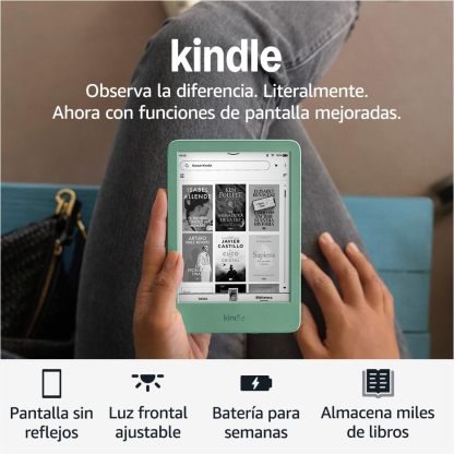 📕 Kindle 16 GB (modelo más reciente), el más ligero y compacto, refresco de página rápido y alto contraste, experiencia de lectura mejorada, colores: Negro, Rosa y Matcha (Verde Té)