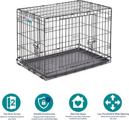 MidWest Homes for Pets - Jaula para perros XL | Jaula para perros MidWest iCrate de metal plegable con doble puerta con panel divisor, protege los pies y bandeja para perros a prueba de fugas | 48 pulgadas de largo x 30 de ancho x 33 pulgadas de alto, raz
