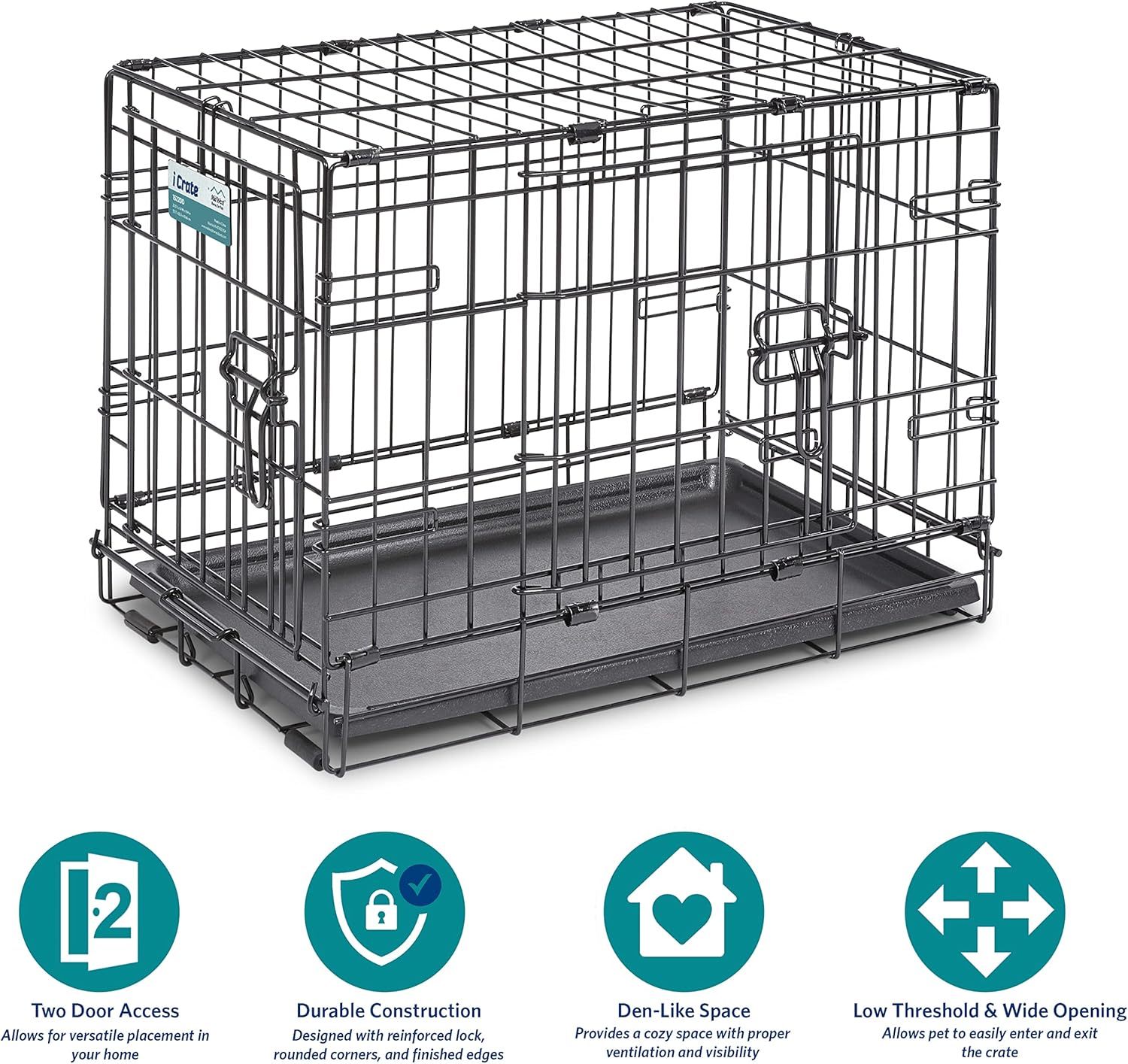 MidWest Homes for Pets - Jaula para perros XL | Jaula para perros MidWest iCrate de metal plegable con doble puerta con panel divisor, protege los pies y bandeja para perros a prueba de fugas | 48 pulgadas de largo x 30 de ancho x 33 pulgadas de alto, raz
